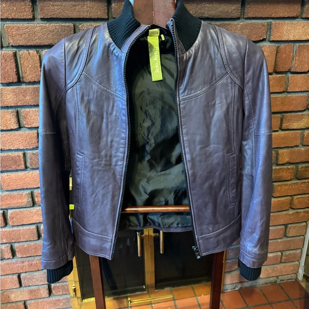 Soia & Kyo Dark purple Brown Bomber leather jacket size S in great condition - Picture 6 of 12